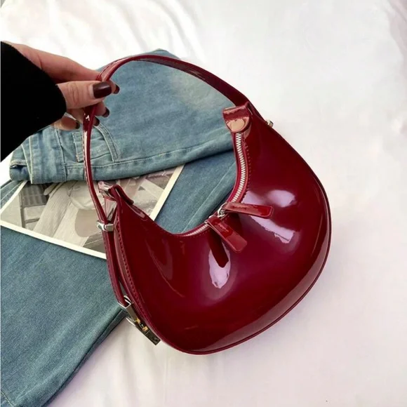 Bags Dark Red Maroon Burgundy Round Crescent Shape Handbag
